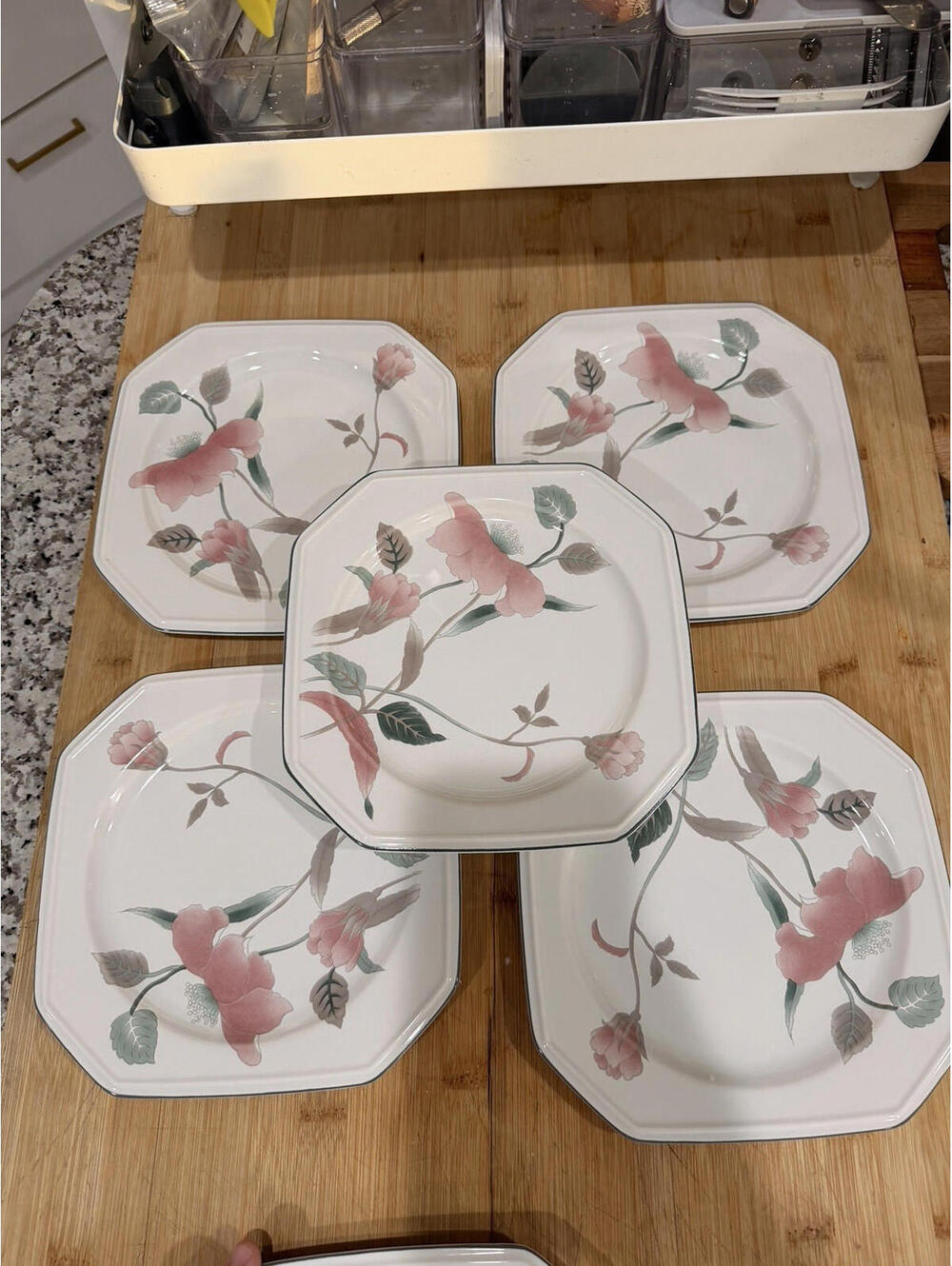VTG set of 5 Mikasa Continental SILK FLOWERS 8.25" Salad Plates Octagonal F3003*